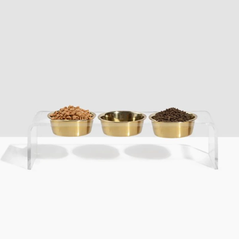 Tall Clear Triple Dog Bowl Feeder with 2 Quart Silver Bowls