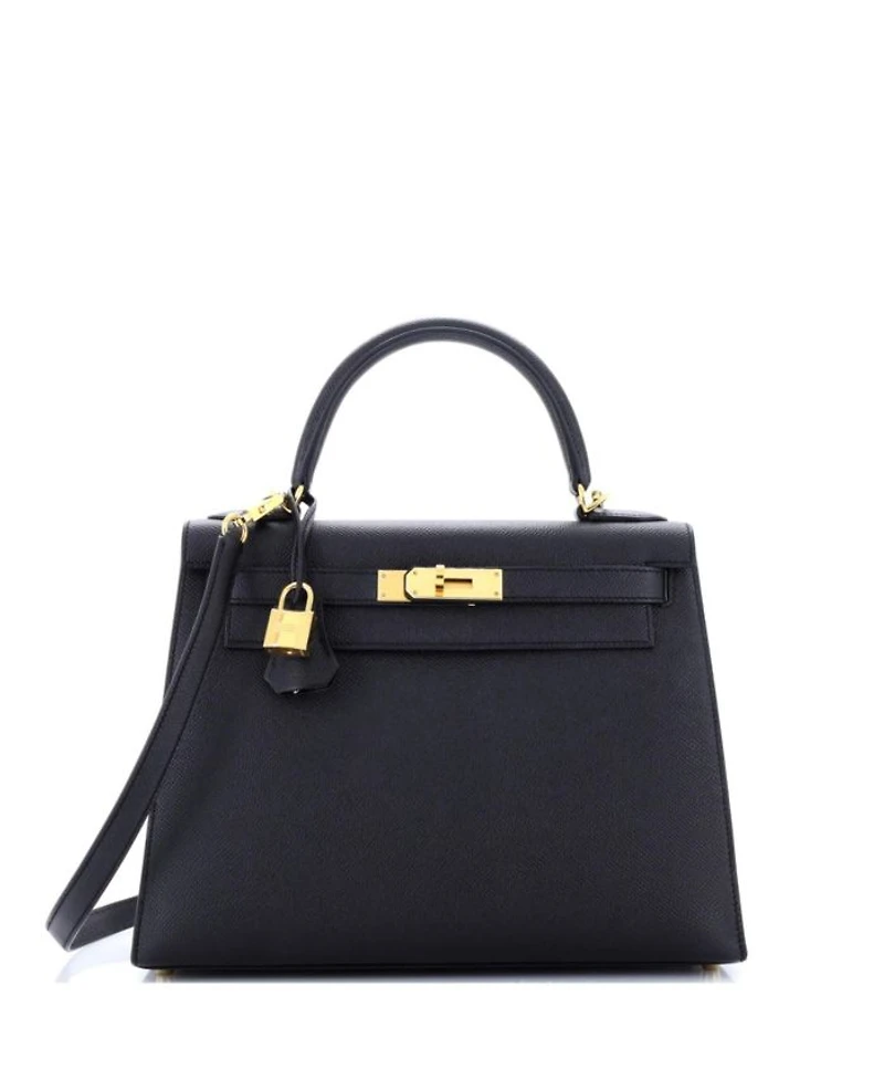 Kelly 28 Handbag Black Epsom with Gold Hardware