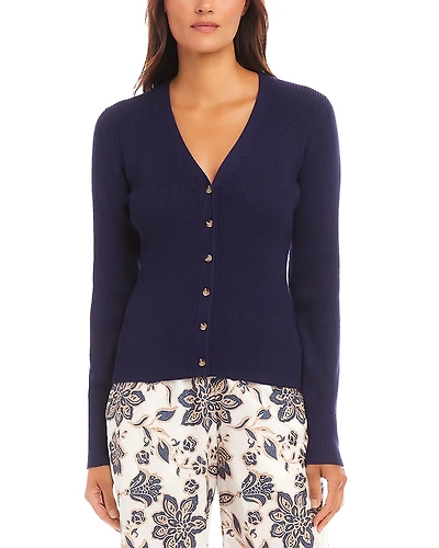 Karen Kane Ribbed V Neck Cardigan Sweater