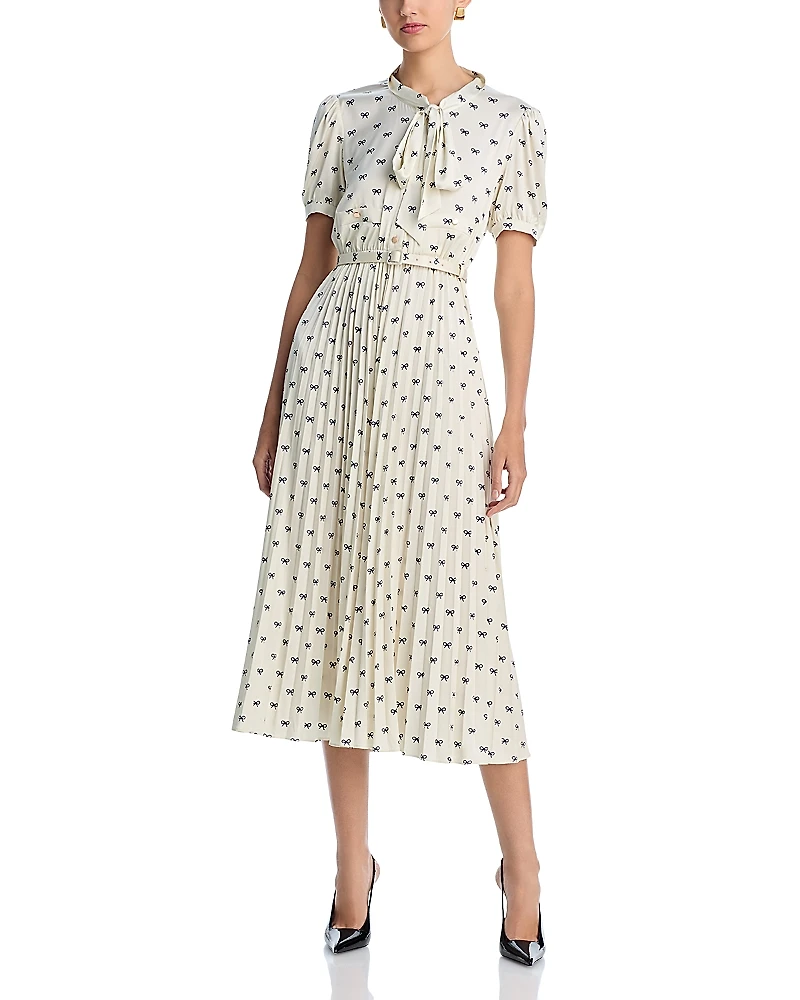 Self-Portrait Satin Bow Print Midi Dress
