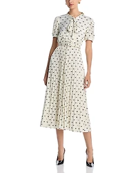 Self-Portrait Satin Bow Print Midi Dress