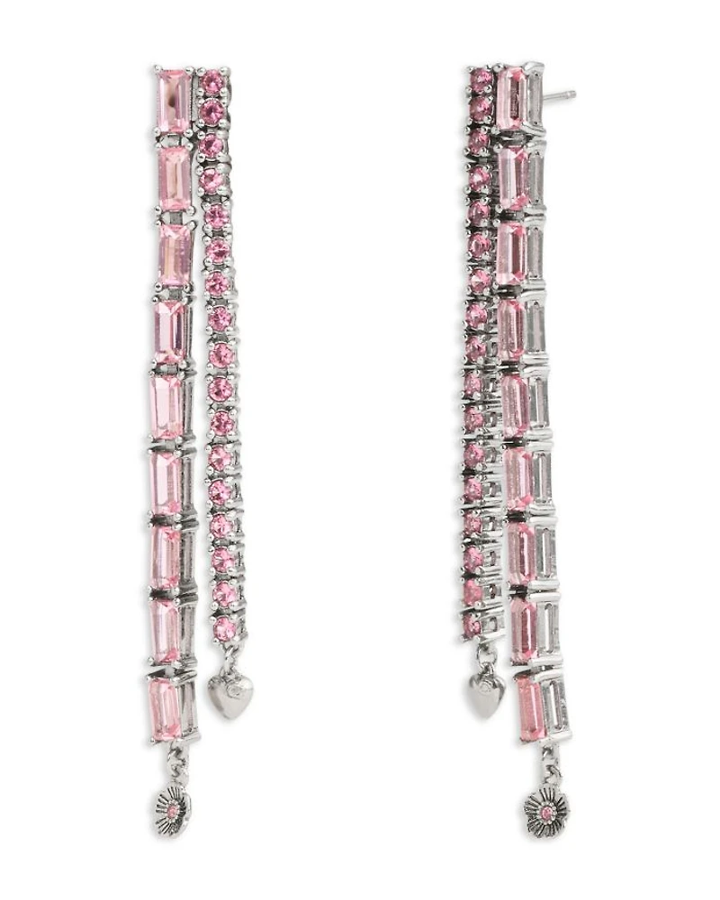 Signature Charm Pink Tennis Linear Drop Earrings