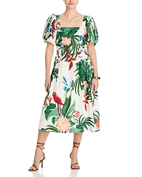 Farm Rio Midnight Macaw Linen Blend Fiesta Dress