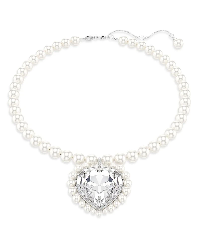 Ariana Grande Imitation Pearl & Crystal Heart Halo Pendant Necklace, 14.875-17.75"