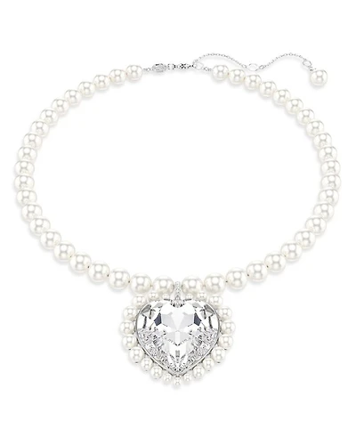 Ariana Grande Imitation Pearl & Crystal Heart Halo Pendant Necklace, 14.875-17.75"