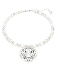 Ariana Grande Imitation Pearl & Crystal Heart Halo Pendant Necklace, 14.875-17.75"