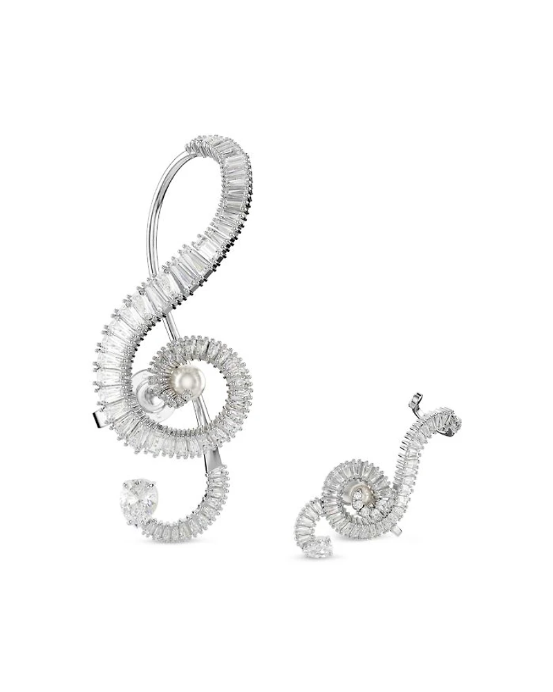 Ariana Grande Imitation Pearl & Crystal Asymmetric Clip On Statement Earrings