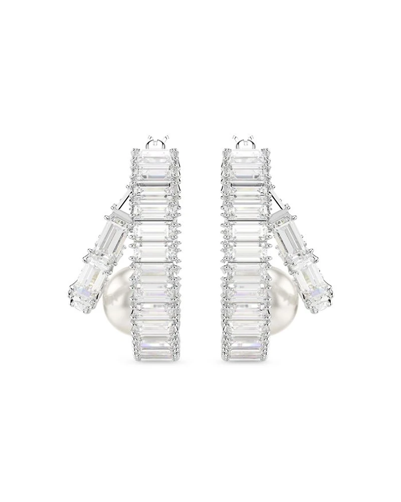 Ariana Grande Imitation Pearl & Crystal Baguette Small Hoop Earrings