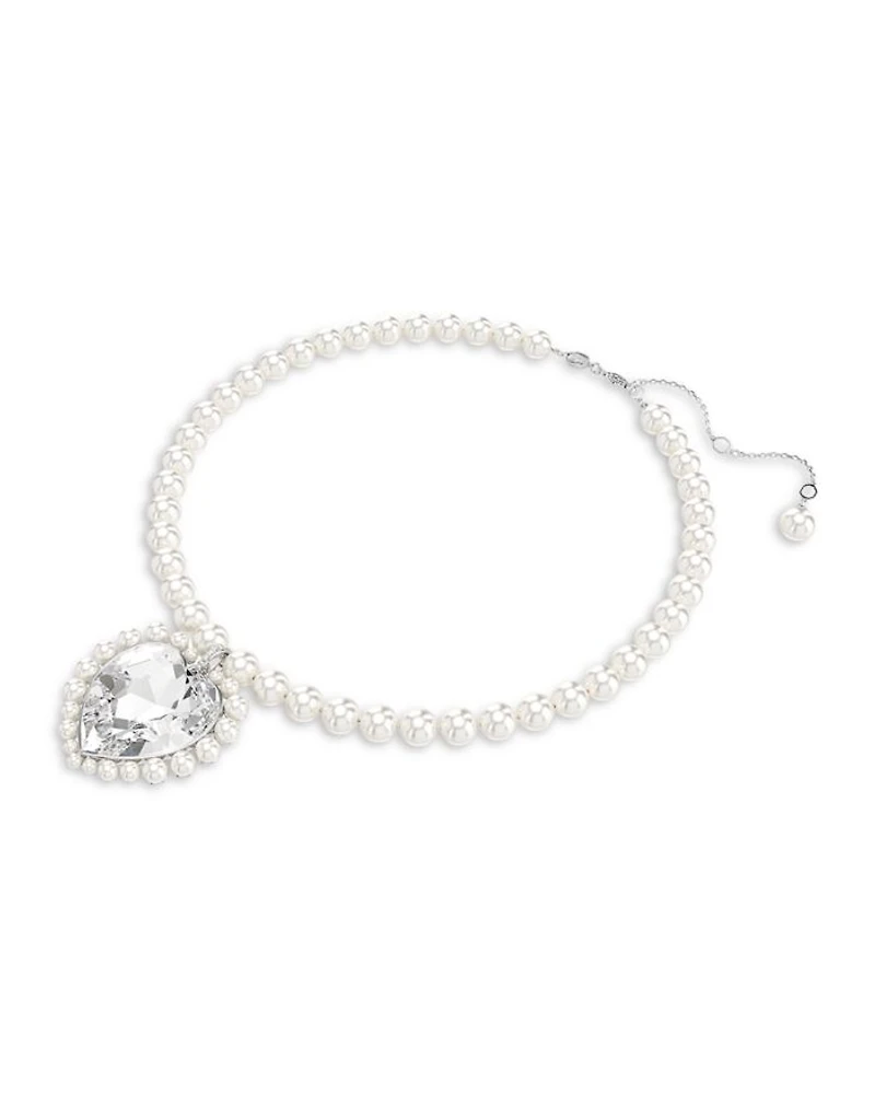 Ariana Grande Imitation Pearl & Crystal Heart Halo Pendant Necklace, 14.875-17.75"