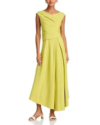 Silk Linen Drape Front Asymmetric Dress