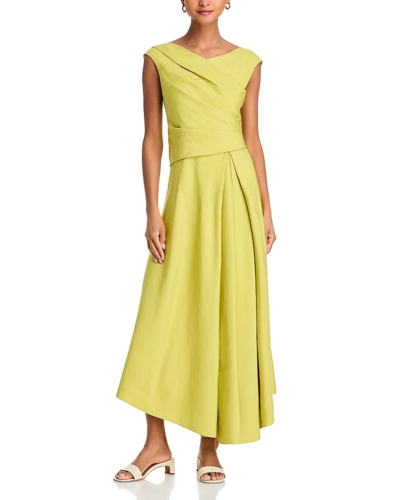 Lafayette 148 New York Silk Linen Drape Front Asymmetric Dress
