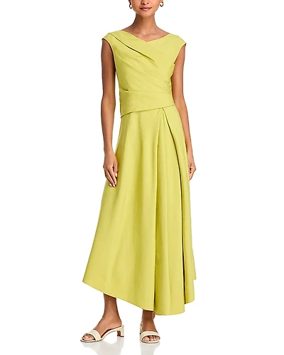 Lafayette 148 New York Silk Linen Drape Front Asymmetric Dress