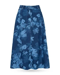 Chalk Print Denim Midi Skirt