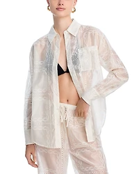 Aqua Embroidered Swim Cover-Up Shirt- Exclusive