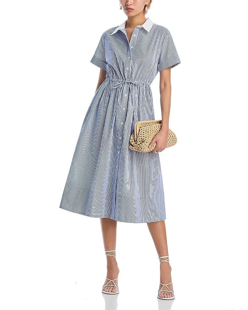 Aqua Stripe Smock Waist Midi Shirt Dress - Exclusive