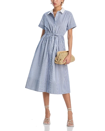 Aqua Stripe Smock Waist Midi Shirt Dress - Exclusive