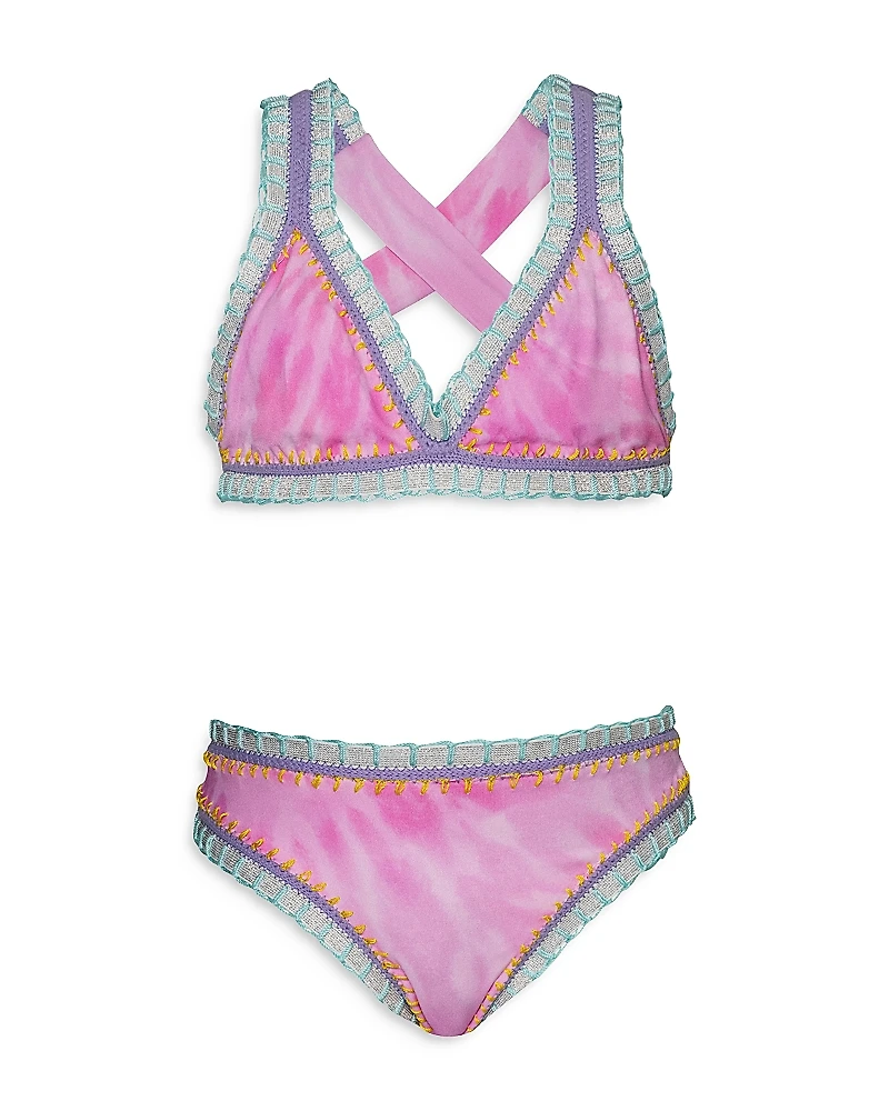 Pq Swim Girls' Rainbow Embroidered Two Piece Swimsuit - Little Kid