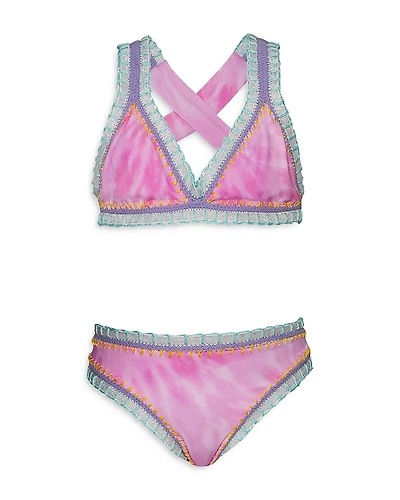 Pq Swim Girls' Rainbow Embroidered Two Piece Swimsuit - Little Kid