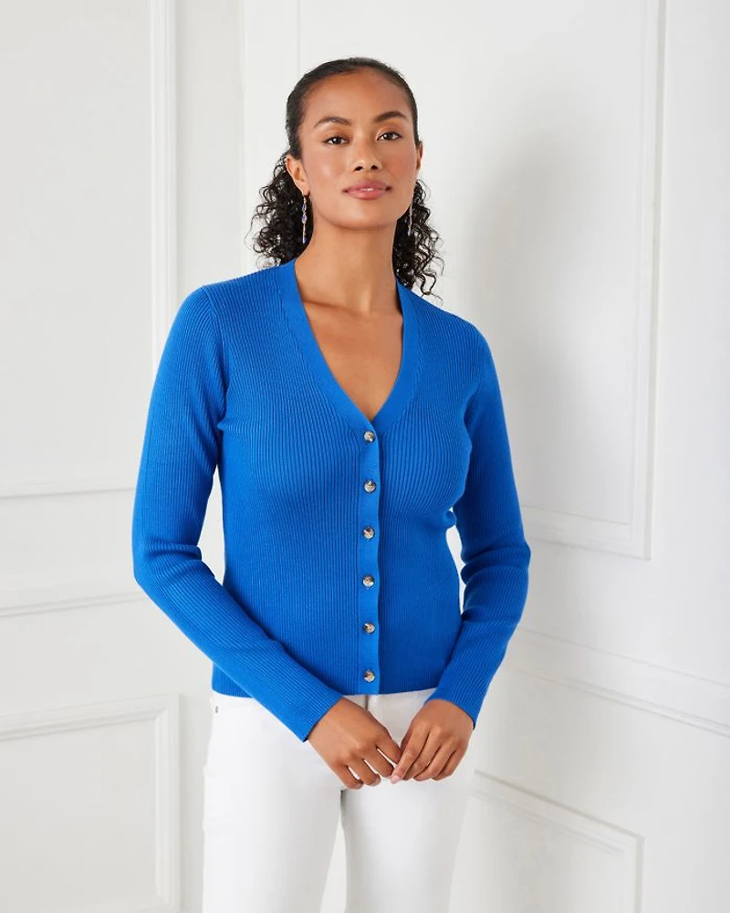 Ribbed V Neck Cardigan Sweater