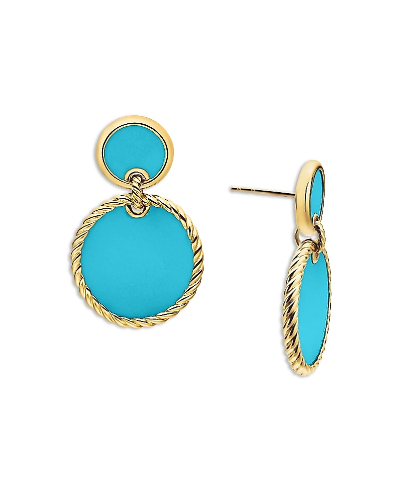 David Yurman 18K Yellow Gold Dy Elements Double Drop Earrings with Turquoise