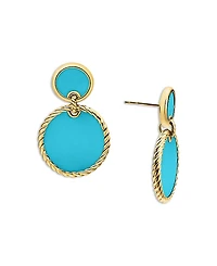 David Yurman 18K Yellow Gold Dy Elements Double Drop Earrings with Turquoise
