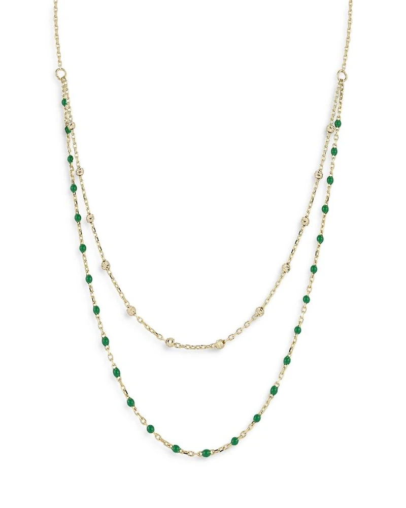14K Yellow Gold Beaded Double Layered Necklace, 16"