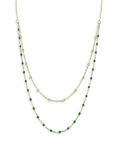 14K Yellow Gold Beaded Double Layered Necklace, 16"