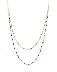 14K Yellow Gold Beaded Double Layered Necklace, 16"