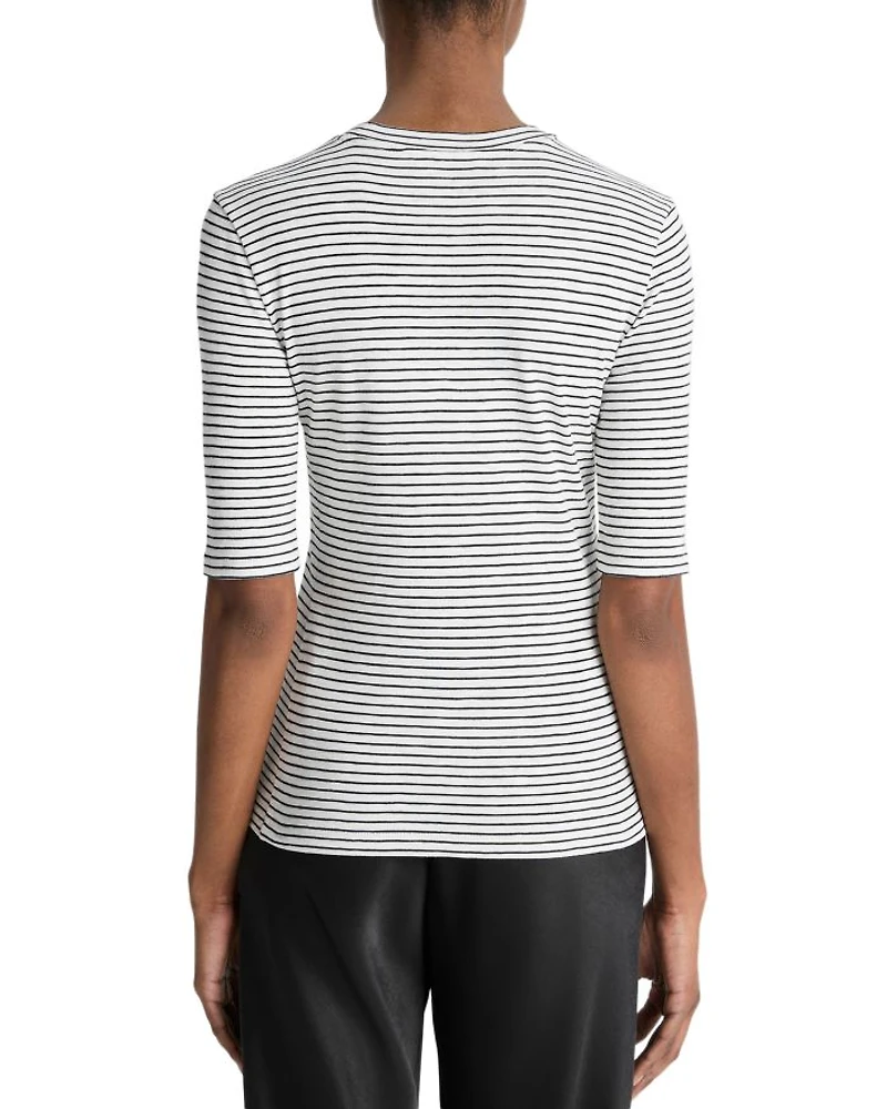 Striped Elbow Sleeve Crewneck Tee