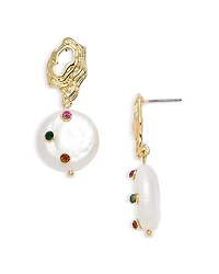 Aqua Freshwater Pearl & Glass Stone Drop Earrings - Exclusive