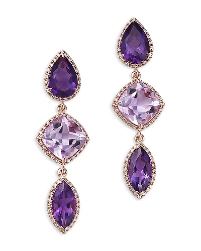 Bloomingdale's Fine Collection Mixed Cut Multicolor Amethyst & Diamond Drop Earrings