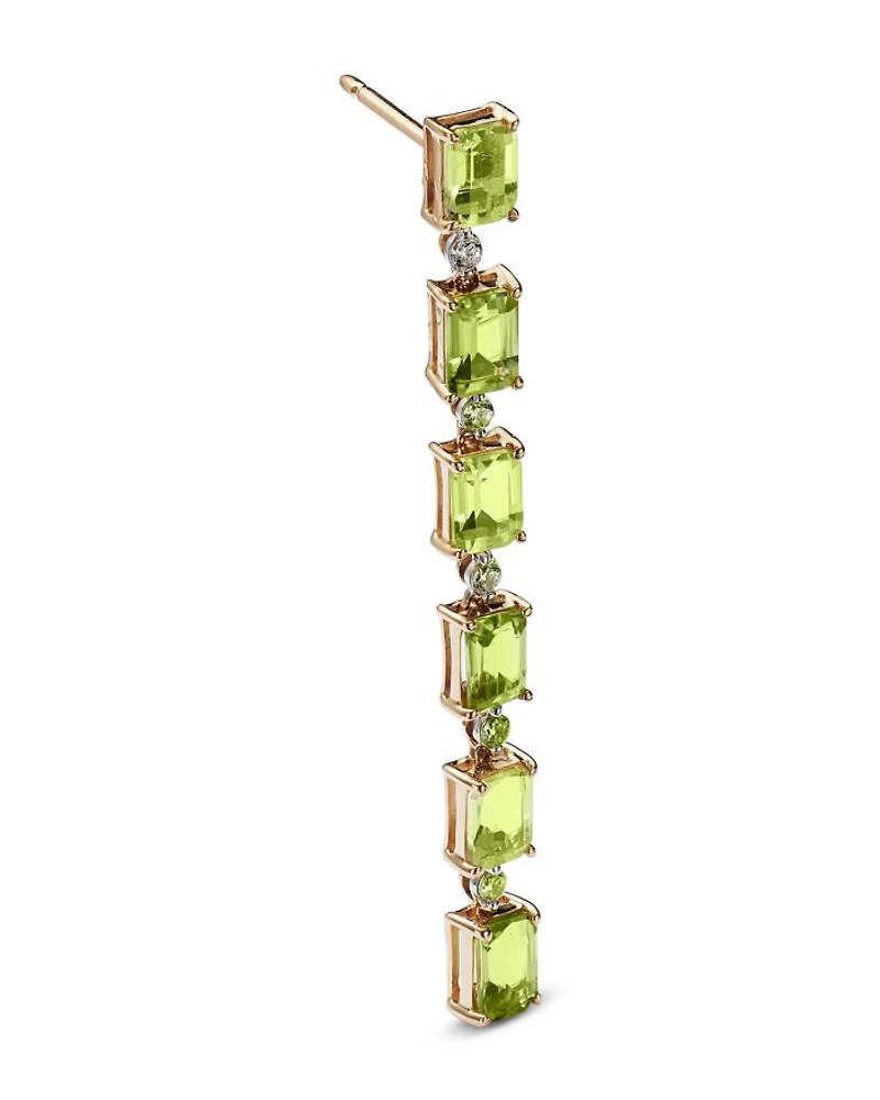 Peridot, Lemon Quartz & Diamond Linear Drop Earrings in 14K Yellow Gold