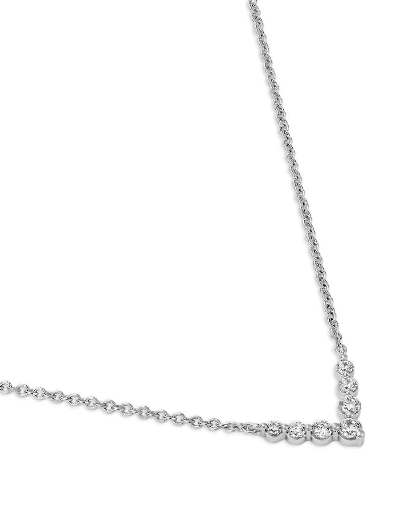 Diamond Chevron Necklace in 14K White Gold, 0.16 tcw