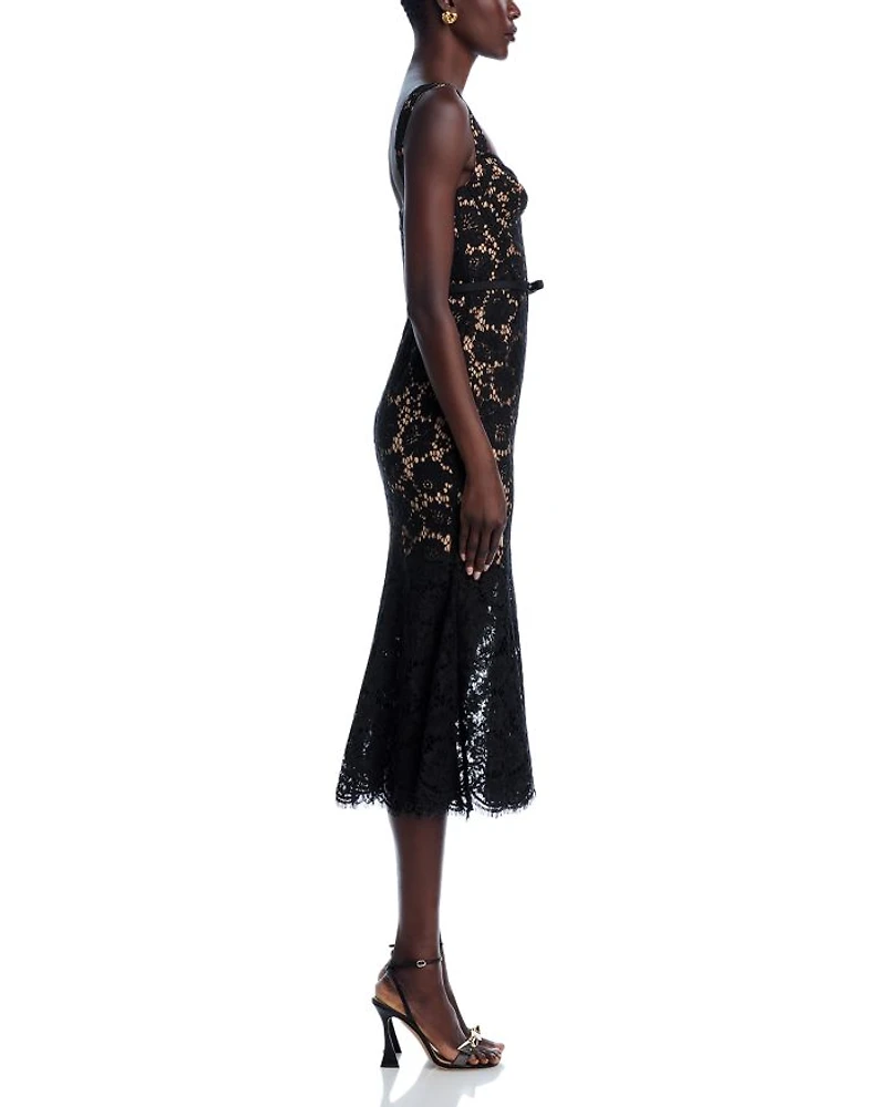 Black Fine Lace Midi Dress