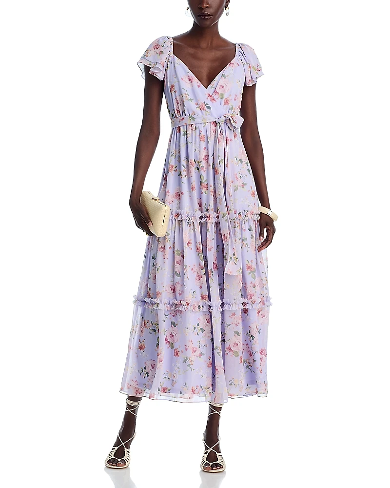 Aqua Floral Flutter Sleeve Maxi Dress - Exclusive