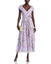 Aqua Floral Flutter Sleeve Maxi Dress - Exclusive