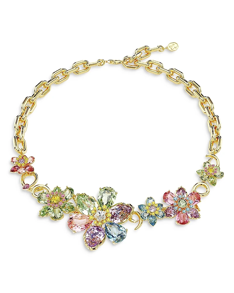 Swarovski Idyllia Mixed Cut Multicolor Crystal Flower Statement Necklace, 14.875-16.875