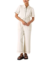 Petite Denim Pintuck Belted Jumpsuit