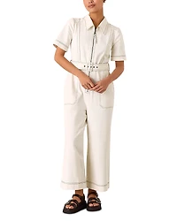 Whistles Petite Denim Pintuck Belted Jumpsuit