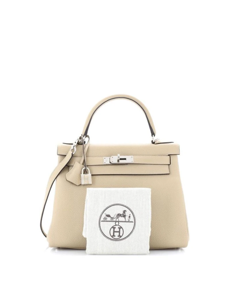 Kelly 28 Handbag Light Togo with Palladium Hardware