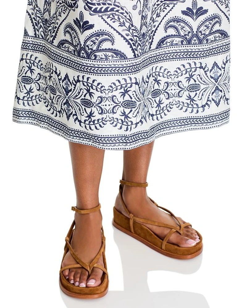 Tropical Cameo Linen Midi Skirt