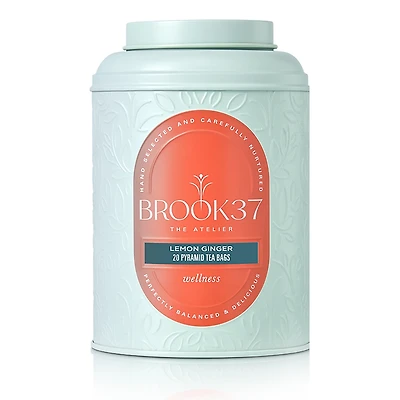 Brook37 Herbal Tea Canister with 20 Lemon Ginger Tea Bags