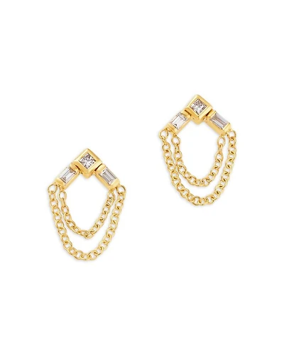 14K Yellow Gold Paris Diamond Princess & Baguette Chain Drop Earrings