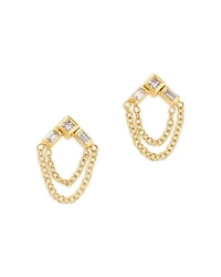 14K Yellow Gold Paris Diamond Princess & Baguette Chain Drop Earrings