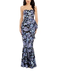 Dress the Population Floral Sequin Ruffle Mermaid Gown