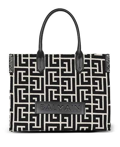 Balmain Women's B-Army 42 Monogram Jacquard and Leather Tote Bag