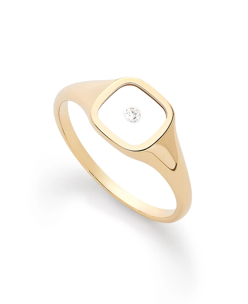 Ana Luisa Solid Yellow Gold Floating Lab-Grown Diamond Signet Ring