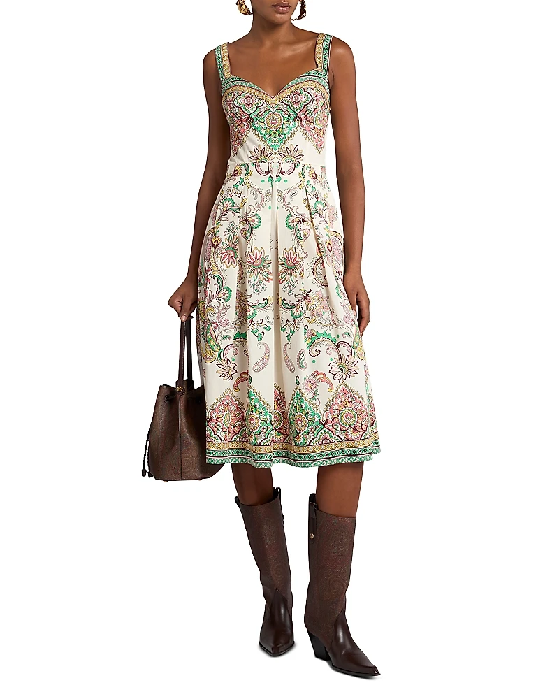 Etro Printed Sweetheart Midi Dress
