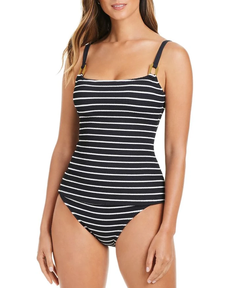 Square Neck Textured Tankini Top