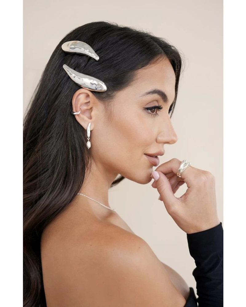 Liquid Lux Hair Barrettes in Silver Tone, Set of 2